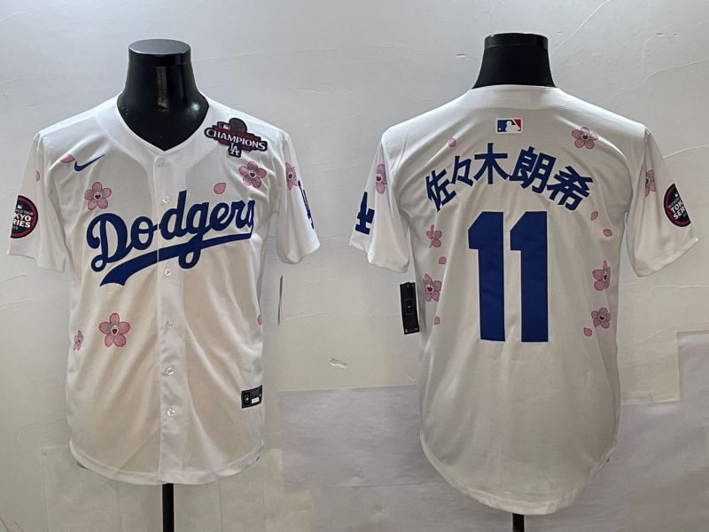 Men Los Angeles Dodgers #11 R.Sasaki White Sakura Edition 2025 Nike MLB Jersey style 5